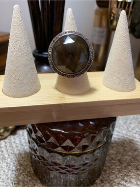 VINTAGE AMY KAHN RUSSELL SMOKEY QUARTZ & 925 STERLING SILVER SIZE 10 RING